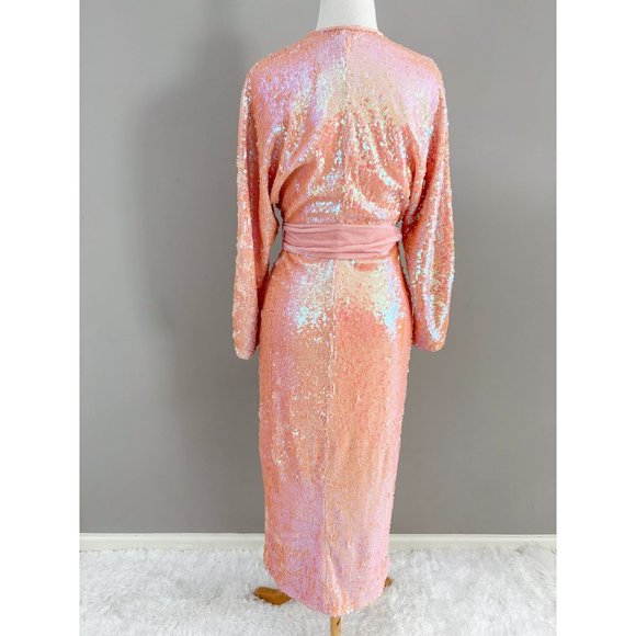 Song of Style Vernon Midi Formal Dress Peach Orange Sequin REVOLVE NEW XS - Picture 2 of 3